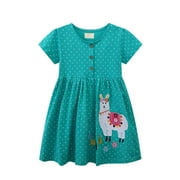 Summer Dresses For Toddler Girls Girl Long Sleeve Easter Cotton Dress Loose Fit Casual Cartoon Dot Print Applique Party Smocked Sundress 1-2 Years